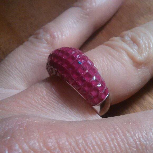 Simulated Ruby Color Diamond Sterling Silver Ring (Size 6) - Picture 2 of 16